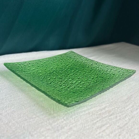 Set of 2 Square Green Textured Glass Serving Plates - Picture 1 of 7